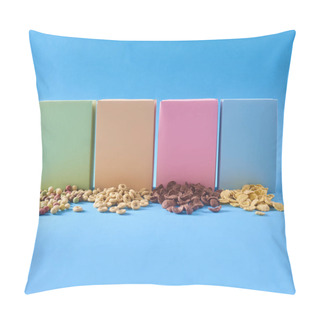 Personality  Colorful Boxes With Different Cereals On Blue Background Pillow Covers