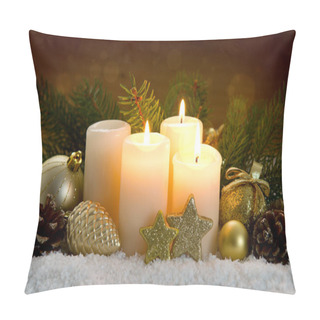 Personality  Three Burning Advent Candles And Christmas Decoration. Pillow Covers