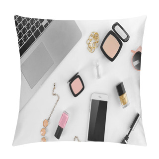 Personality  Workplace With Laptop And Women Accessories Pillow Covers