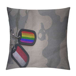 Personality  Army Blank, Dog Tag With Flag Of Indonesia And Gay Rainbow Flag On The Khaki Texture Background. Military Concept Pillow Covers