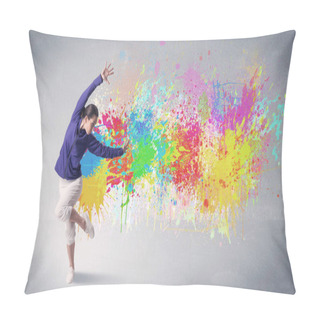 Personality  Young Colorful Street Dancer With Paint Splash Pillow Covers