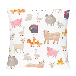 Personality  Cheerful Cute Farm Animals Seamless Pattern. Domestic Animals Cartoon Characters Isolated On White Background In Flat Design. Packaging Design Element, Set Of Vector Illustrations. Pillow Covers