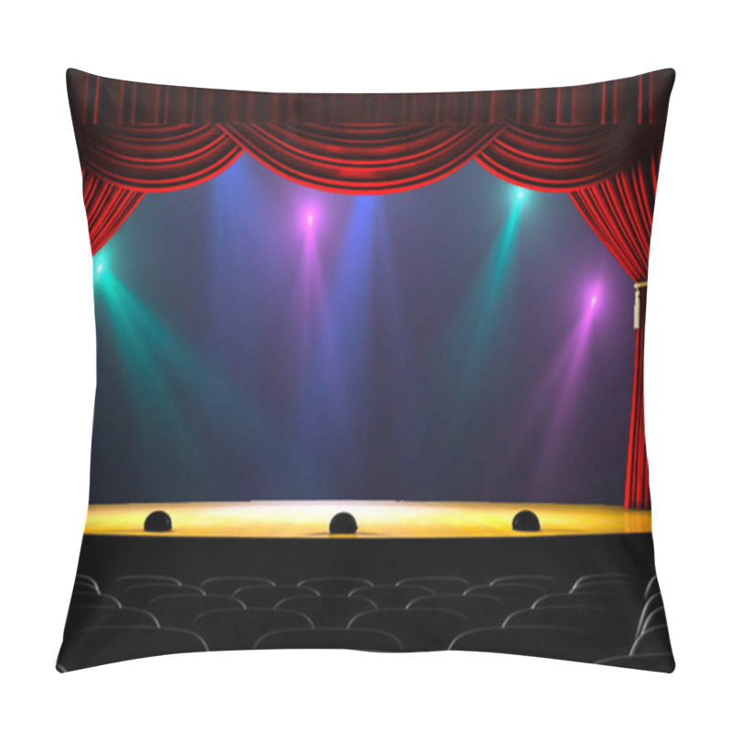 Personality  Theatre Curtain And Lighting On Stage. Illustration Of The Curta Pillow Covers