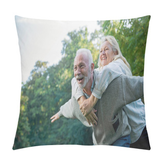 Personality  Happy Senior Couple Having Fun  Outdoors In Nature Pillow Covers