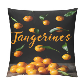 Personality  Organic Tangerines With Green Leaves Isolated On Black Pillow Covers