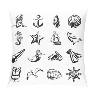 Personality  Sea Vector Black Icon Set Pillow Covers