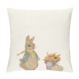 Personality  Rabbit Illustration, Greeting Card With Rabbit, Autumn Card, Thanksgiving Day, Invitation Pillow Covers