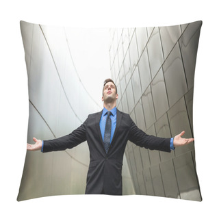 Personality  Successful Conceptual Businessman Executive CEO Winning Interesting Background Arms Raised Glory Pillow Covers