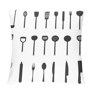 Personality  Sets Of Silhouette Kitchen Tools And Kitchenware Spade Ladle Knife Spoon Fork Spatula Knead Icon For Cooking And Dinning, Create By Vector Pillow Covers
