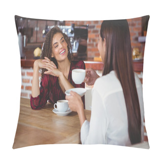Personality  Female Friends Having Coffee Pillow Covers