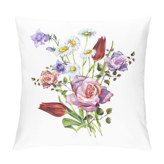 Personality  Watercolor Delicate Flowers Bouquet. Floral Pattern On A White Background.  Beautiful  Hand Pattern For Decoration And Design.  Pillow Covers