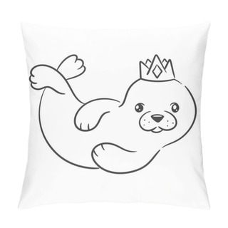 Personality  Cute Sea Lion Wearing Crown On Head For Coloring Pillow Covers