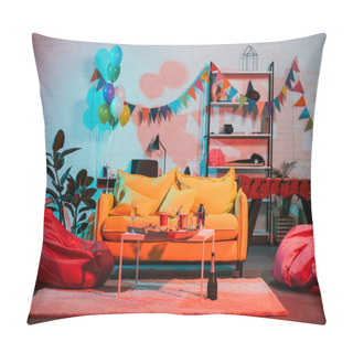 Personality  Interior Of Cozy Room Decorated With Balloons For Party Pillow Covers