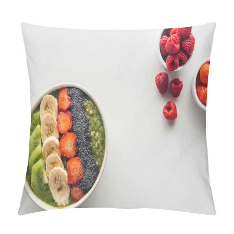 Personality  Top View Of Smoothie Bowl With Fresh Fruits On White Background Pillow Covers