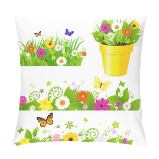 Personality  Green Grass With Flowers Set Pillow Covers