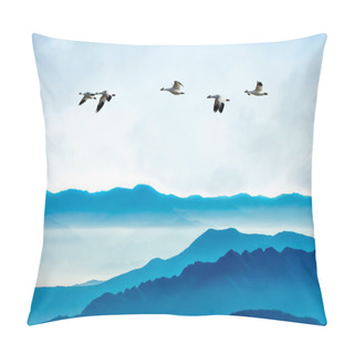 Personality  Geese Flying Against Blue Sky Background Pillow Covers