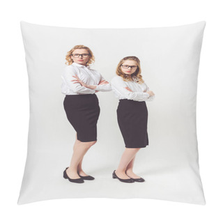 Personality  Two Businesswomen Of Different Generations With Folded Arms On White Pillow Covers