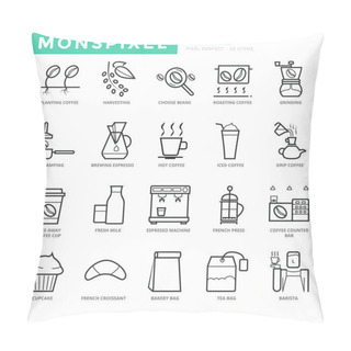Personality  Flat Thin Line Icons Set Of Coffee Shop Pillow Covers