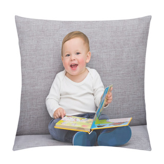 Personality  The One-year-old Kid Sits With The Book Pillow Covers