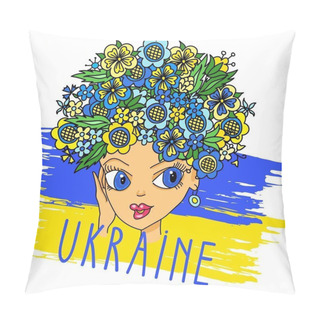 Personality  Hand-drawn Woman Face With Abstract Hair As A Luxury Bouquet Of Flowers In The Shape Of A Circle. Ukrainian Girl Pillow Covers