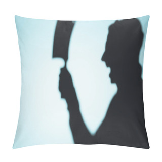 Personality  Scary Shadow Of Screaming Person Holding Meat Knife On Blue Pillow Covers