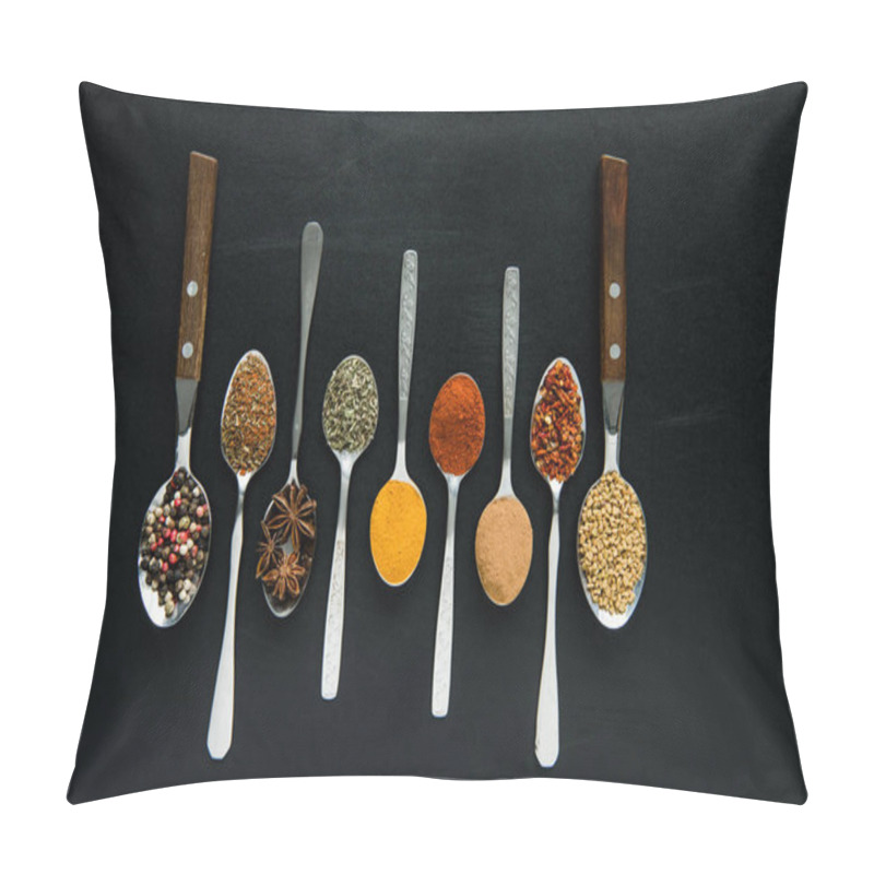 Personality  Various Spices And Herbs In Metal Spoons Pillow Covers