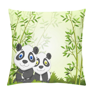 Personality  Funny Cartoon Panda With Bamboo Forest Background Pillow Covers