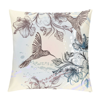 Personality  Vector Seamless Wallpaper Pattern With Birds And Flowers Pillow Covers