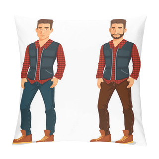 Personality  Cartoon Illustration Of A Handsome Young Man In Casual Outfit Pillow Covers