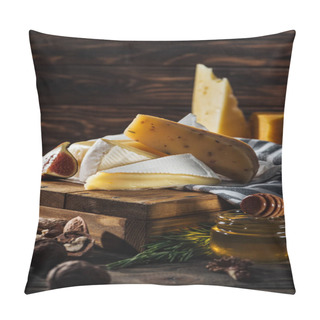 Personality  Different Types Of Cheeses, Honey And Fig On Table Pillow Covers