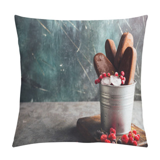 Personality  Chocolate Popsicles On Ice With Fresh Fruits And Berries Pillow Covers