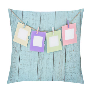 Personality  Four Empty Photo Frames Hanging With Clothespins Pillow Covers