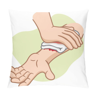 Personality  Illustration Of An Arm Receiving First Aid, Injury Compression Arm. Ideal For Medical Supplies, Educational And Institutional Pillow Covers