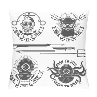 Personality  Set Of Diver Emblems. Diving Club Or School Emblem Template. Des Pillow Covers