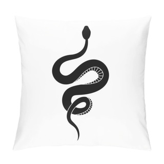 Personality  Black Silhouette Snake. Isolated Reptile Symbol, Wildlife Icon Snake On White Background. Abstract Sign Snake. Nature Vector Illustration. Pillow Covers
