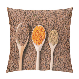Personality  Red Lentils Or Masoor Dal In Wooden Bowl. Top View. Flat Lay. Colorful And Stylish Composition. Vegetarian Super Food. Healthy Eating And Dietary. Pillow Covers