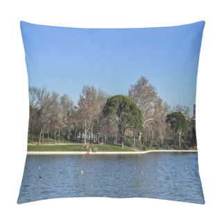 Personality  View Of A Part Of The Lake Ofla Casa De Campo With Trees Behind In Madrid. Spain Pillow Covers