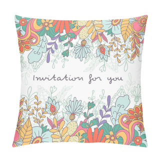 Personality  Cute Invitation With Vector Colored Abstract Flowers And Plants Pillow Covers