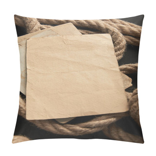 Personality  Vintage Paper On Rope On Black Background Pillow Covers