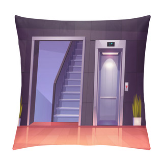 Personality  Empty Hallway Interior With Elevator And Stairs Pillow Covers