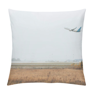 Personality  Airplane Taking Off Above Grassy Airfield In Cloudy Sky Pillow Covers