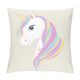 Personality  White Unicorn Head With Rainbow Mane And Horn. Vector Illustration. Pillow Covers