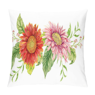 Personality  Wreath With Watercolor Gerbera Flower. Hand Drawn Illustration Pillow Covers
