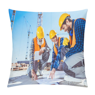 Personality  Construction Workers Discussing Building Plans Pillow Covers