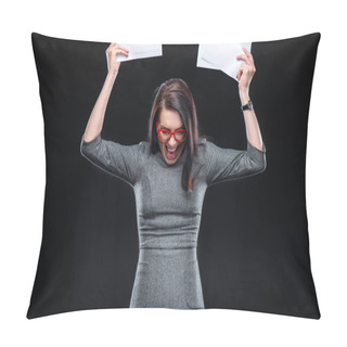 Personality  Exited Young Woman Pillow Covers