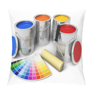 Personality  Cans With Color Paint, Roller Brush And Color Guide Pillow Covers