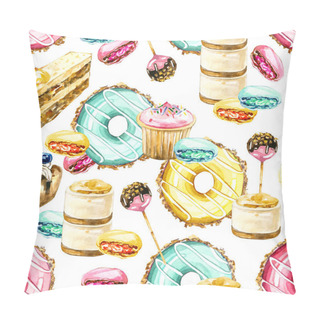 Personality  Hand Painted Watercolor Seamless Pattern Sweets Donats, Candy, Cupcake, Desserts Pillow Covers