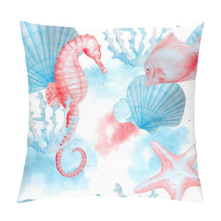 Personality Sea Pattern With Hand Painted Watercolor Creatures. Pillow Covers