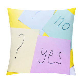Personality  Multicolored Papers With Yes And No Lettering Near Question Marks On Yellow Background Pillow Covers