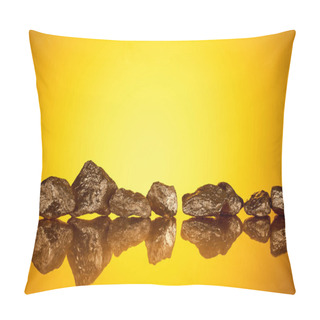 Personality  Gold Shiny Stones In Row With Reflection On Yellow Background With Copy Space Pillow Covers